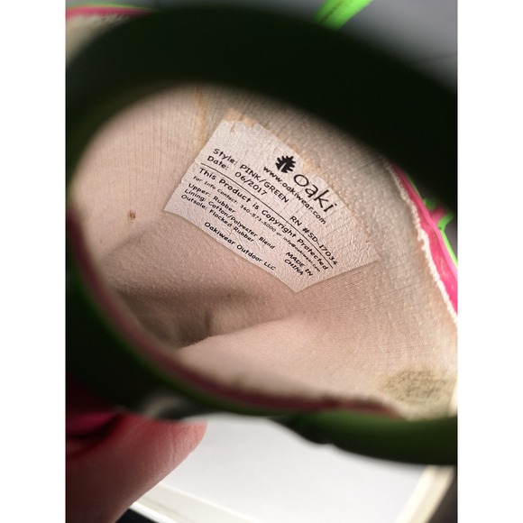 Oaki Kids Rain Boots‎ Pink Green Rubber Pull On Boots Size Toddler - Picture 7 of 9